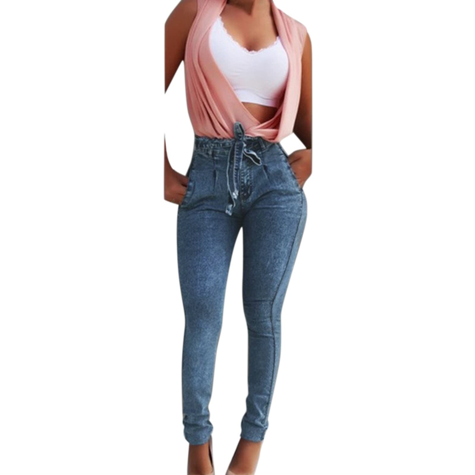 Petite Curvy High Waist Skinny Jeans for Women - Plus Size Stretch Denim Pants with Tassel Waistband | Perfect for Casual Outfits, Date Nights & Office Wear