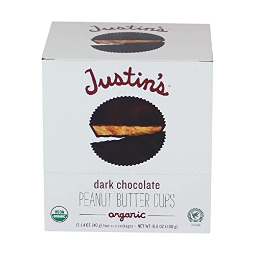 Organic Dark Chocolate Peanut Butter Cups by Justins, 1.4oz (12 Count) - Pack of 10 | Gluten-Free, Non-GMO Snacks for Parties, Gifts & Healthy Desserts