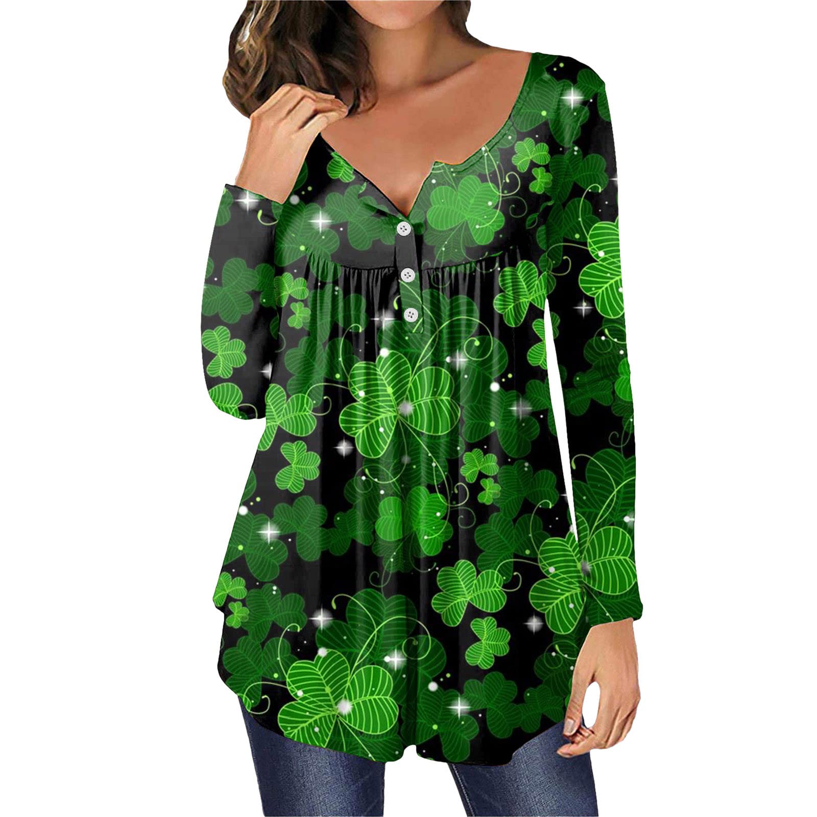 St. Patrick's Day Shirts for Women - Long Sleeve Fashion Casual Printed T-Shirts - Perfect for Irish Festivals, Pub Crawls & Holiday Celebrations
