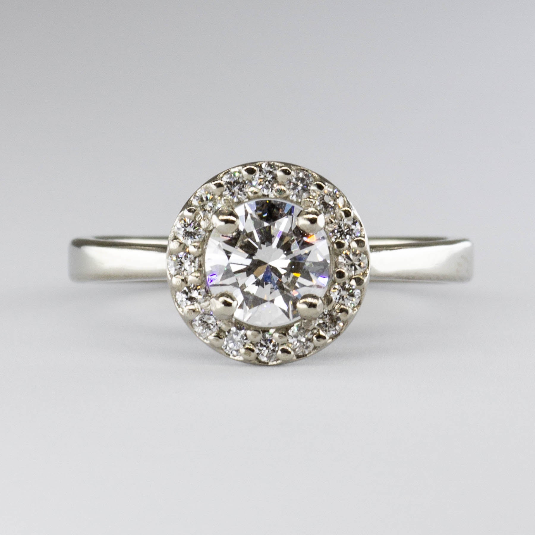 GIA Certified 18k White Gold Diamond Halo Engagement Ring - 0.71ct SI1 G Center Stone with 0.16ctw Halo | Size 5.75 | Perfect for Proposals, Anniversaries & Special Occasions