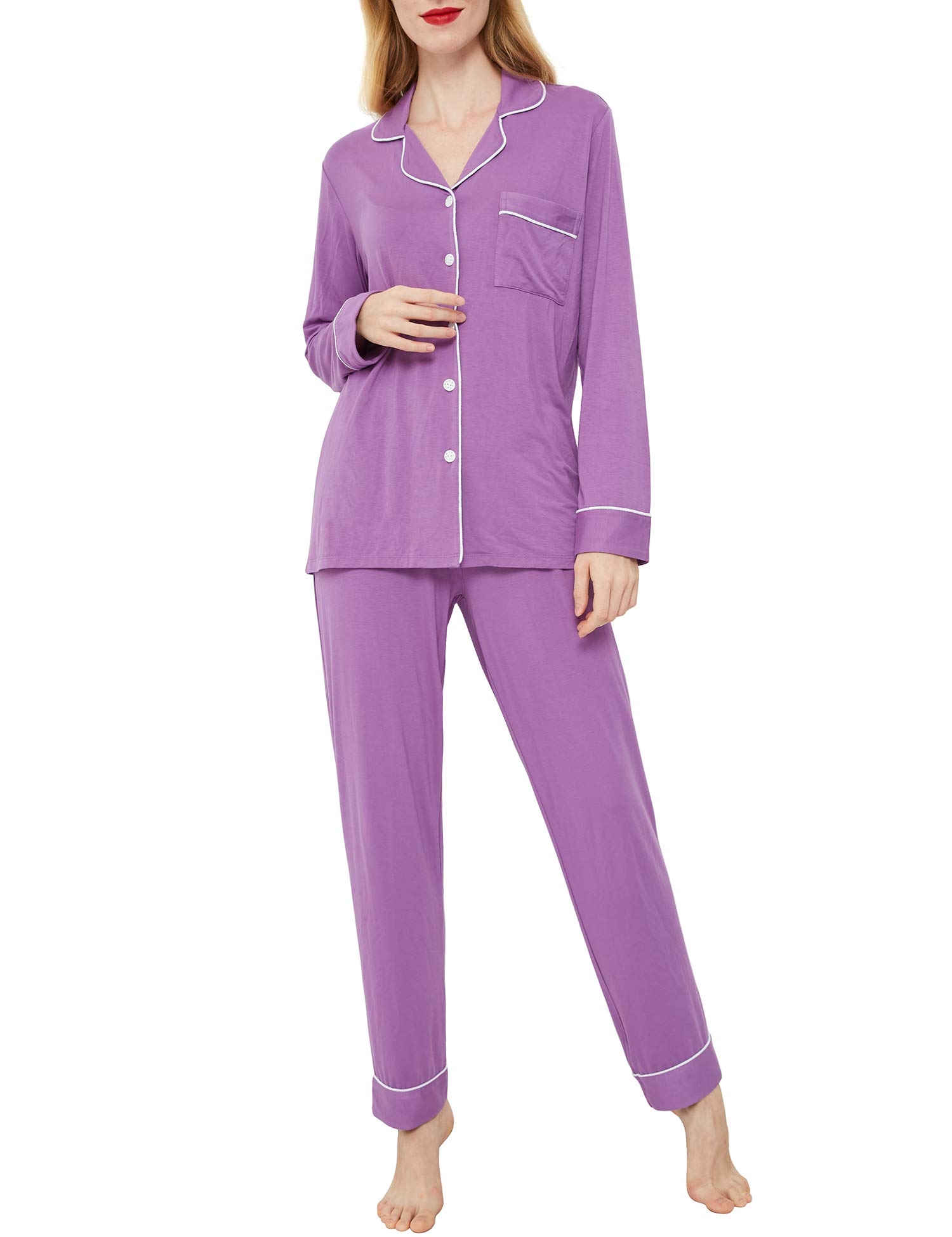 INNERSY Women's Cotton Pajama Set - Soft Long Sleeve Button Down Sleepwear & Lounge Outfit for Cozy Nights, Relaxing at Home, and Sleepovers