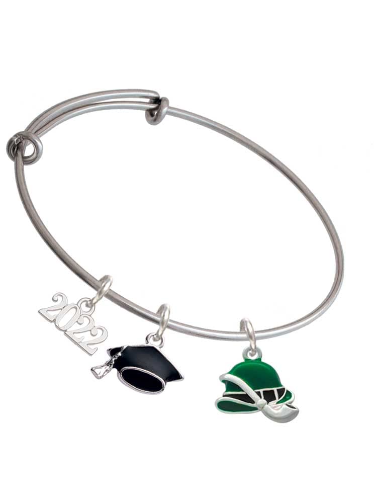 2022 Graduation Charm Bracelet - Silvertone Derby Hat & Pipe Bangle for Women | Perfect Gift for Graduates, Party Accessory, Fashion Jewelry
