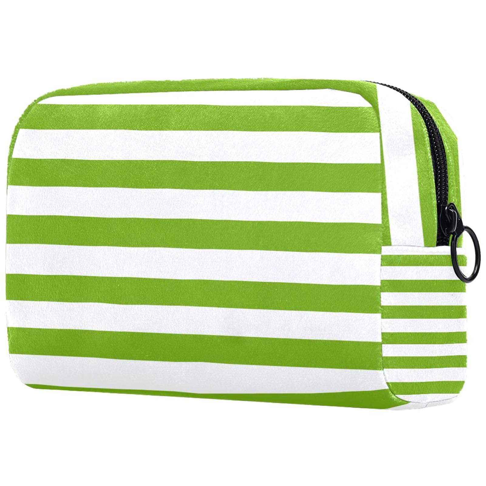 Avocado Green & White Striped Small Makeup Bag - Portable Travel Cosmetic Organizer for Women & Men - Zippered Pouch for Stationery, Toiletries & Accessories - Perfect for Travel, Gym & Daily Essentials