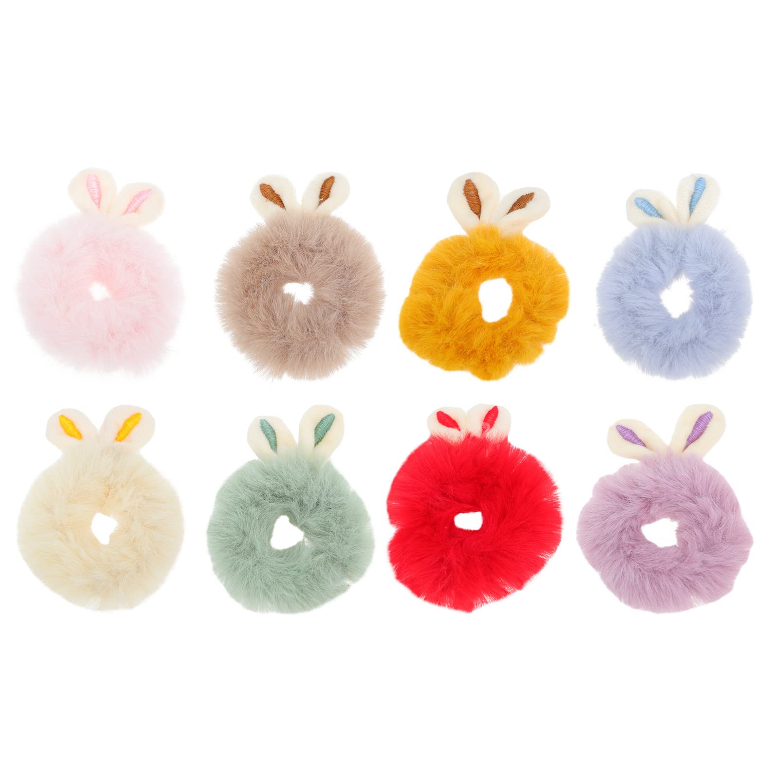 Beaupretty 8-Piece Elastic Hair Bands - Cute Bunny Ear Scrunchies, Soft Plush Hair Ties for Women & Girls - Perfect for Ponytails, School, Work & Everyday Use
