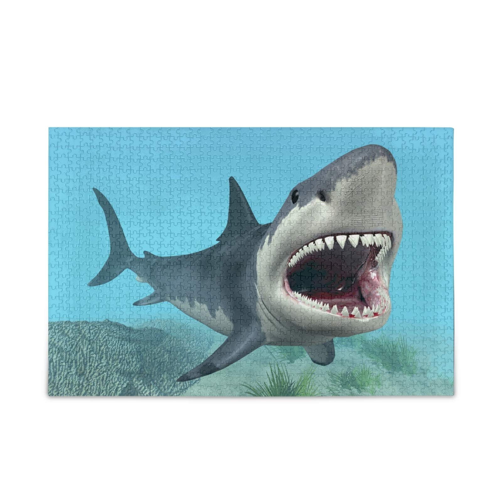 Angry Shark Ocean Attack 500-Piece Jigsaw Puzzle for Kids & Adults - Colorful Marine Life Puzzle Game for Family Game Night & Educational Play