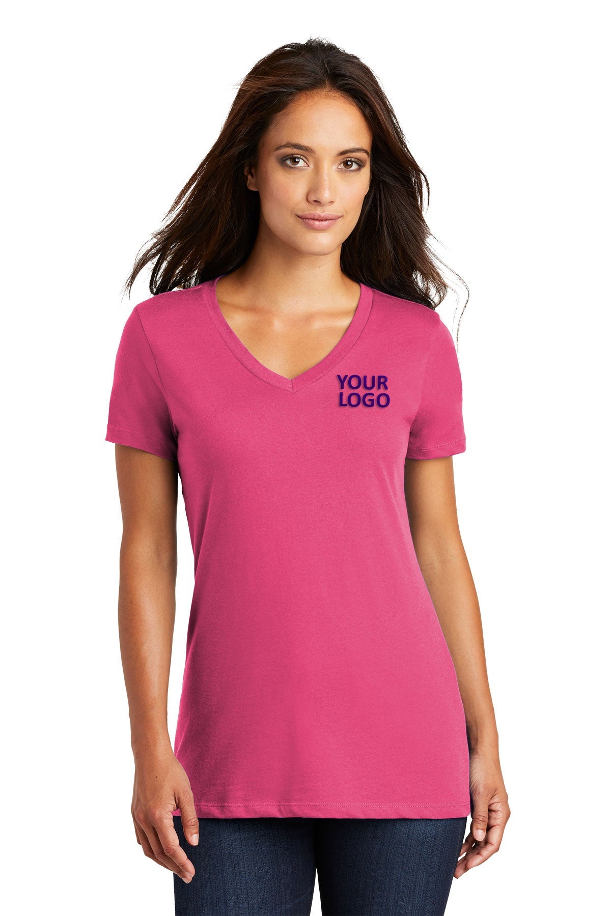 District Made Women's Perfect Weight V-Neck T-Shirt - Dark Fuchsia - Soft & Comfortable Everyday Casual Tee for Work, Outings & Relaxing