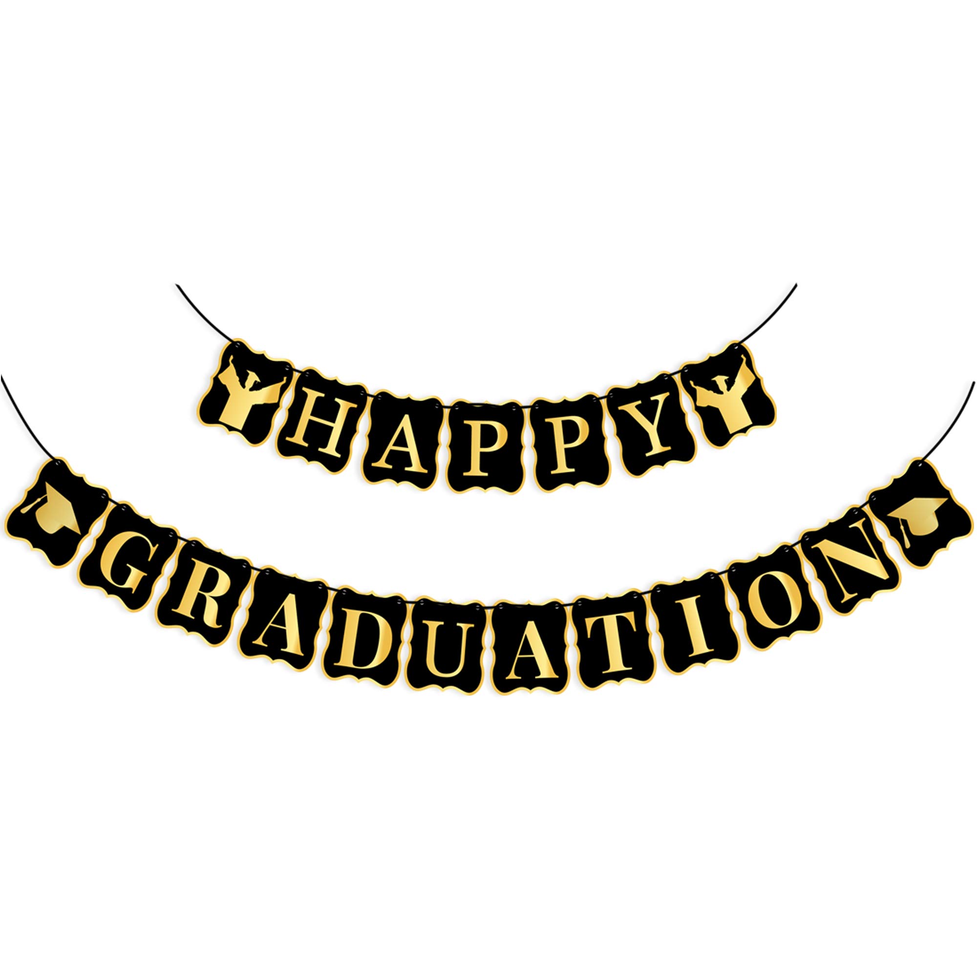 KatchOn Happy Graduation Banner Class of 2025 - 10ft Large Black & Gold Graduation Party Decor | No DIY Required | Perfect for High School & College Graduation Ceremonies, Backyard Parties & Photo Backdrops