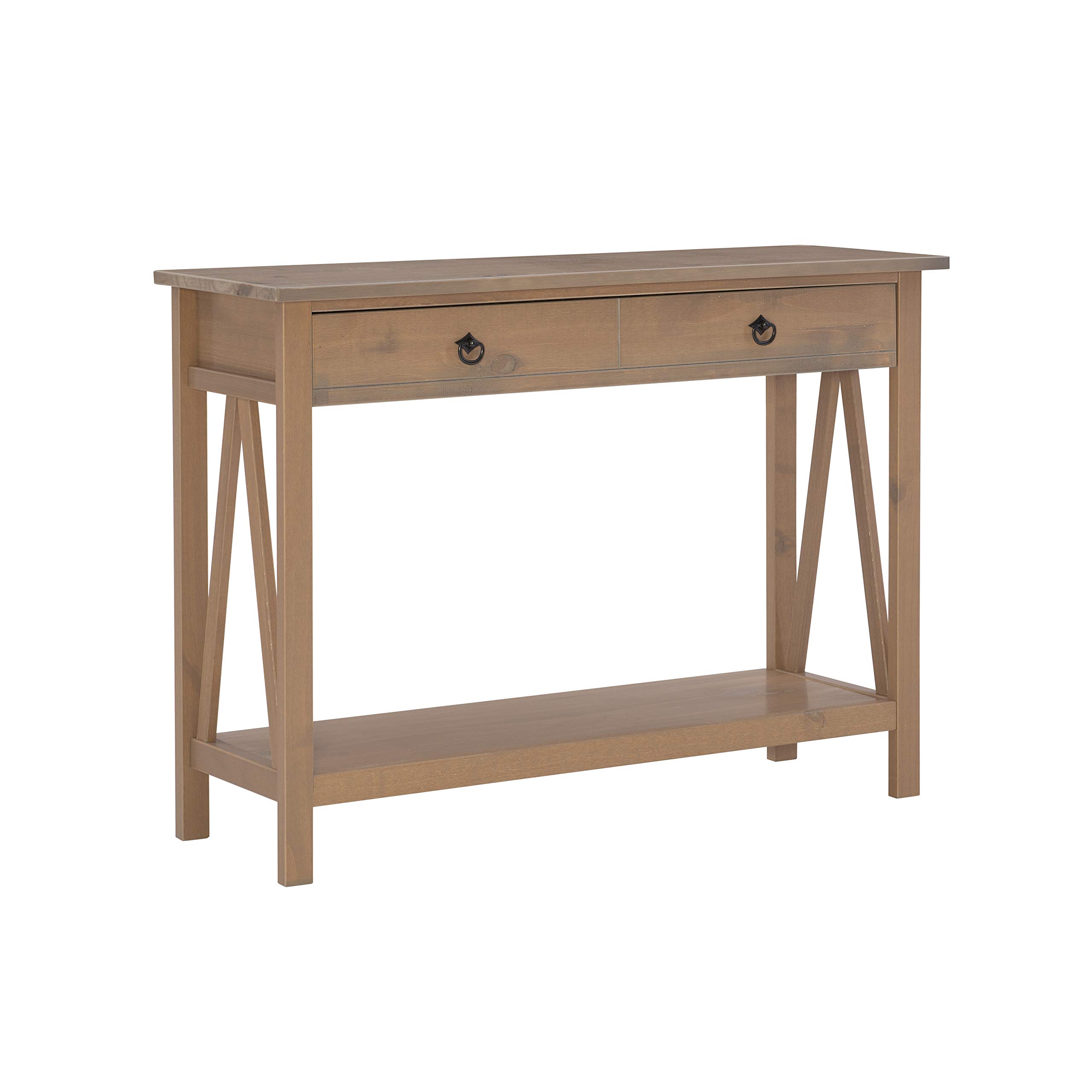 Linon Titian Driftwood Console Table - 42 Inch Wide Entryway Sofa Table with 2 Drawers, Rustic Brown Finish for Living Room, Hallway & Foyer Decor