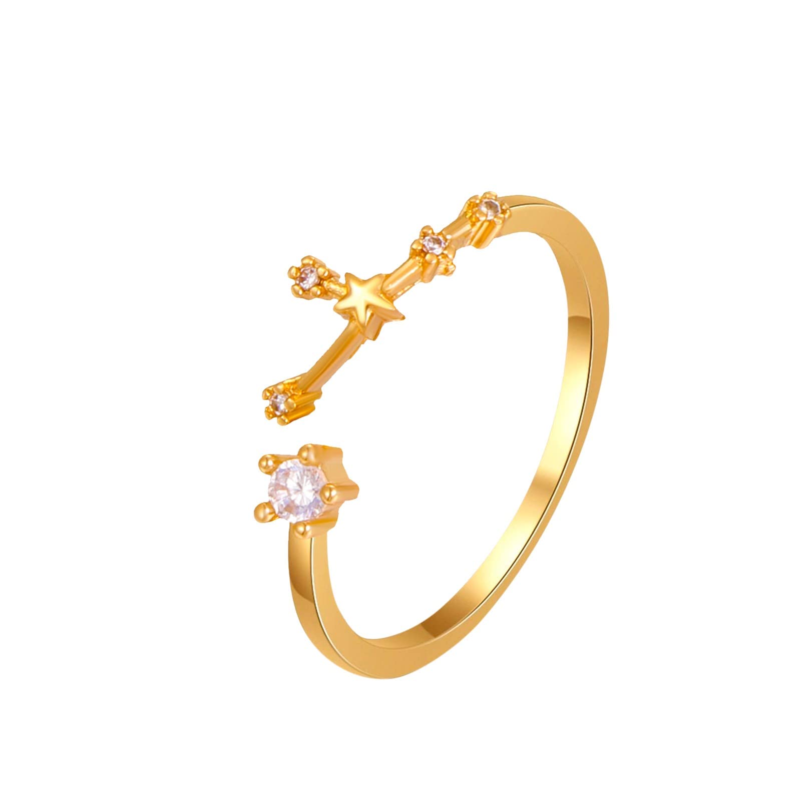 Chunky Gold Zircon Openwork Adjustable Ring for Women - 12 Constellation & Heart Mood Ring (Size A, One Size) | Elegant Statement Jewelry for Parties, Dating & Everyday Wear