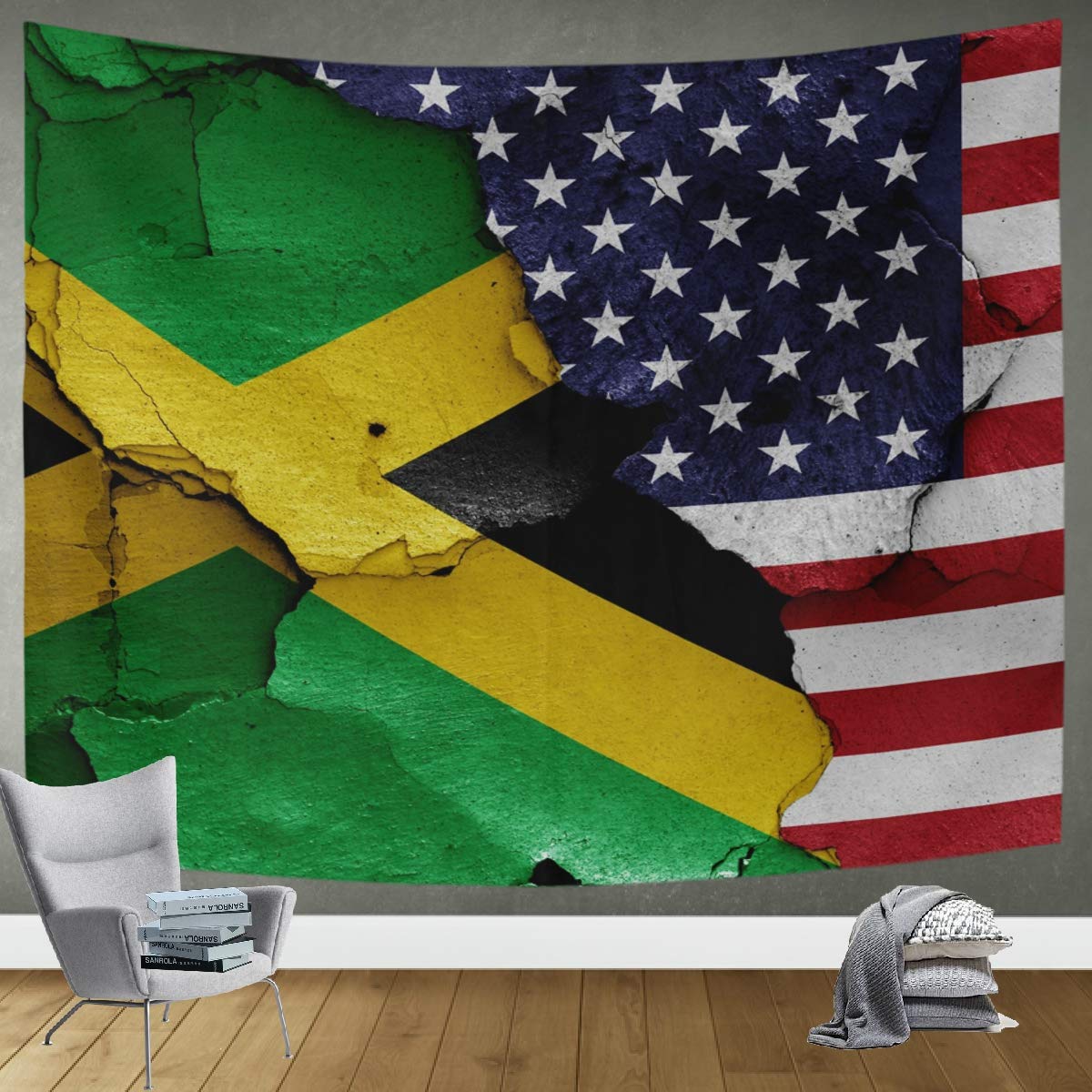 DOMIKING Jamaican & USA Flag Wall Tapestry - 60x51in Bohemian Room Decor for Bedroom, Living Room, Dorm | Vibrant Cultural Home Decor for Parties, Festivals & College Events