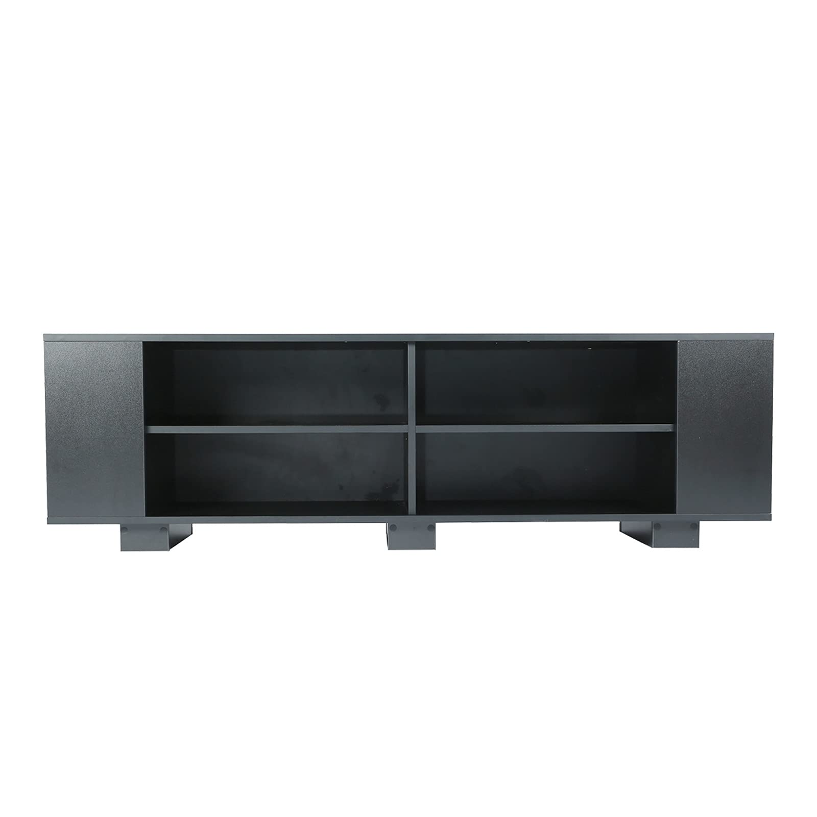 Modern TV Stand for 65-Inch Flat Screen TVs - Mid-Century Design Entertainment Center with 8 Open Shelves, Universal TV Storage Cabinet for Living Room & Bedroom - Black TV Console Table - Perfect for Home Theater Setup & Stylish Living Space Organization