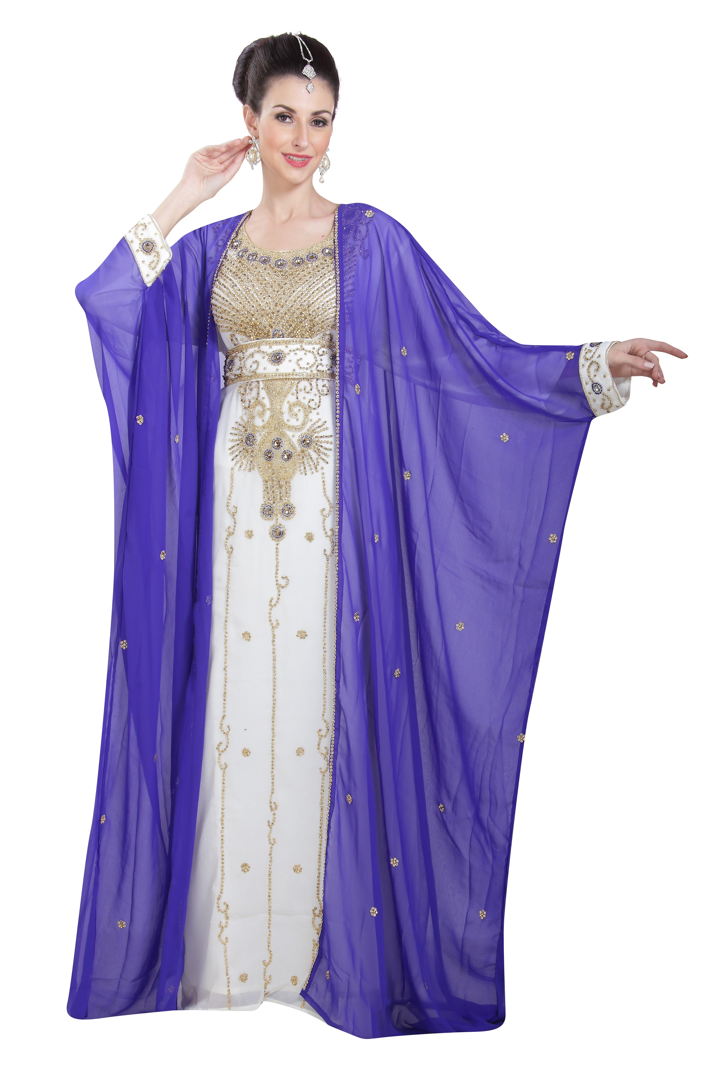 Exquisite Arabian Farasha Long Sleeve Bollywood Studded Party Dress for Women - Perfect for Evening Events, Weddings & Festive Celebrations