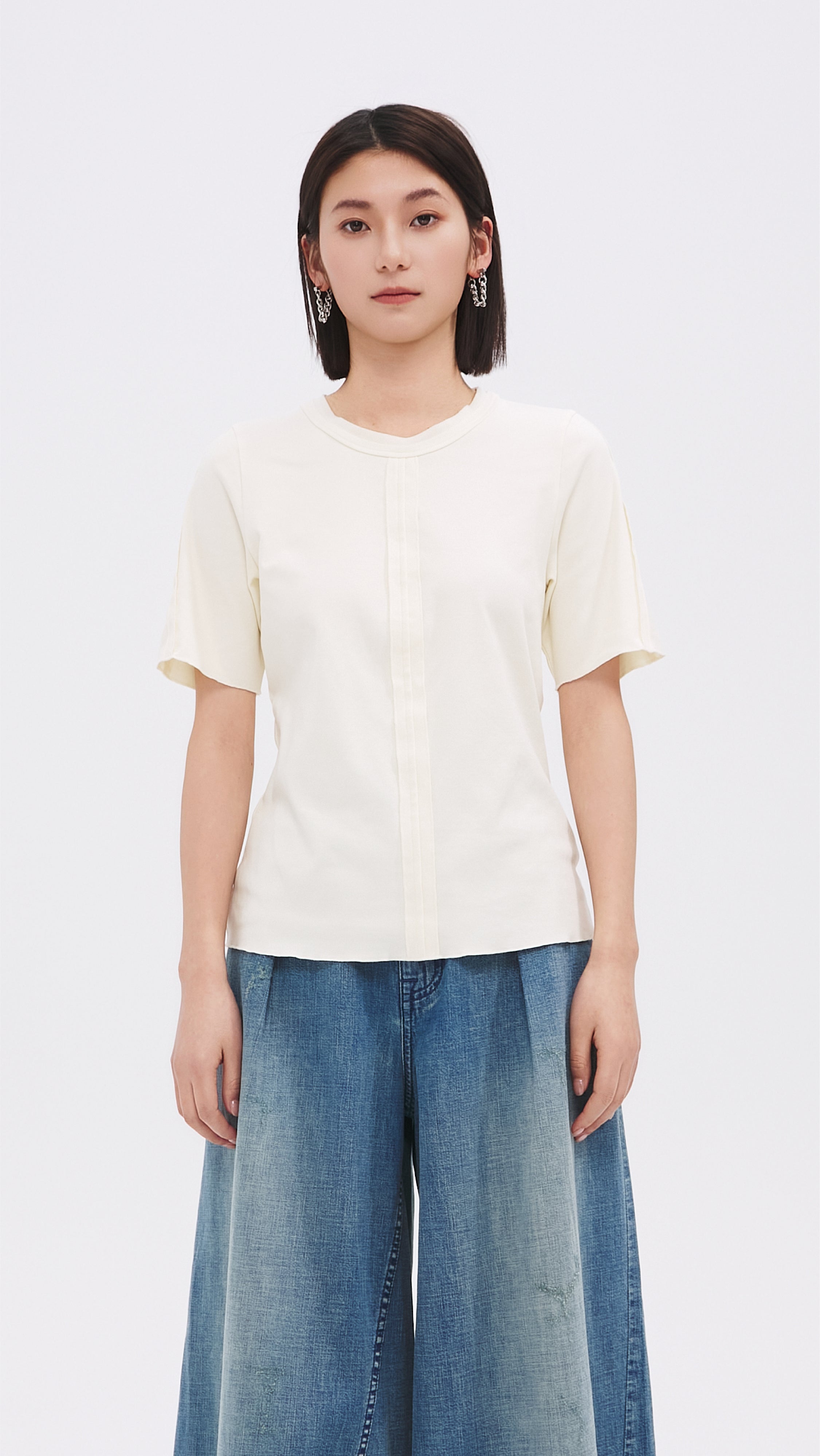 Tucks Trimmed T-Shirt for Women - Comfortable & Stylish Casual Wear - Perfect for Everyday Outfits, Work, and Relaxing at Home