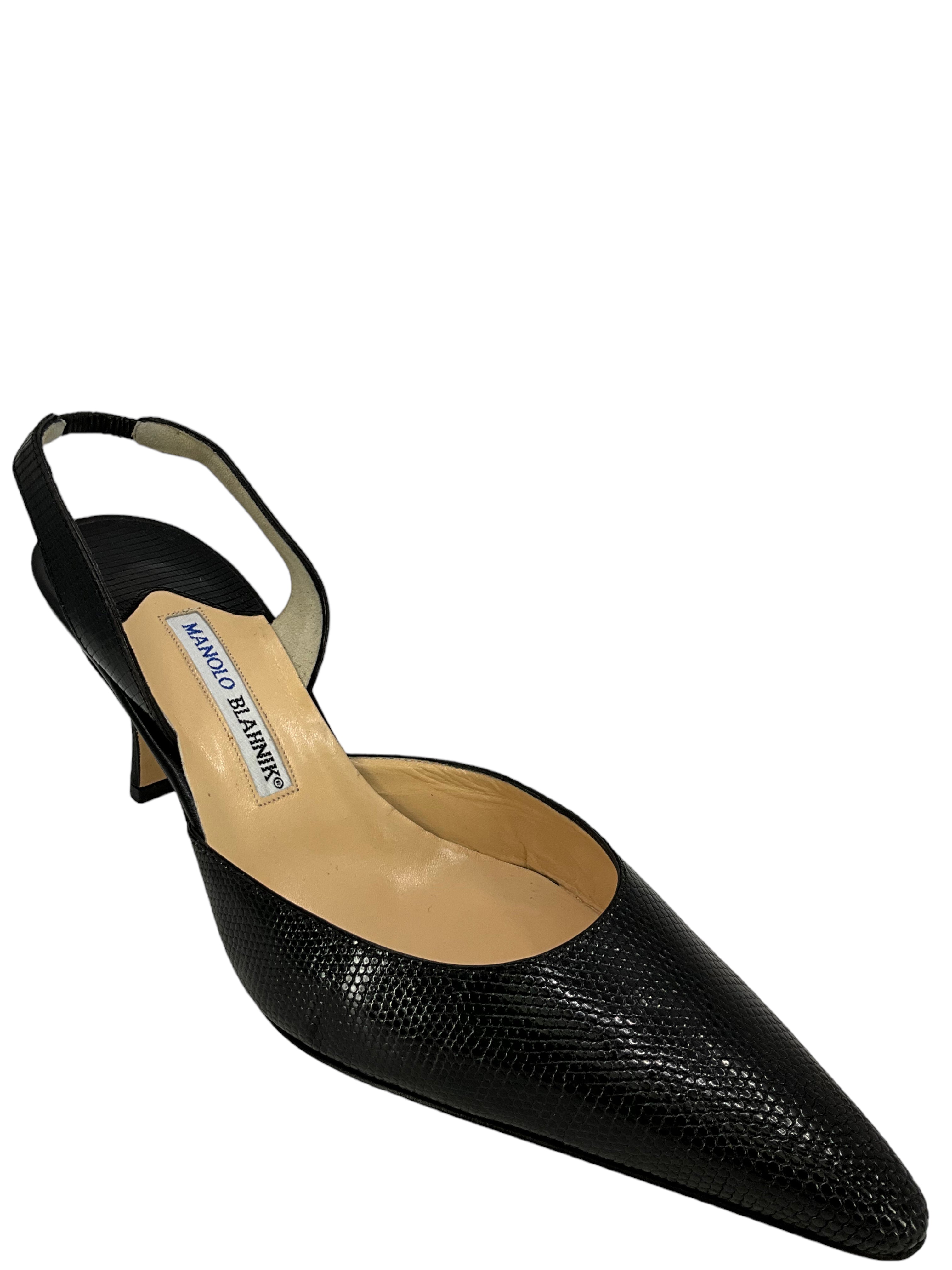 Manolo Blahnik Lizard Print Slingback Heels - Women's Luxury Designer Pumps for Weddings, Parties & Special Occasions