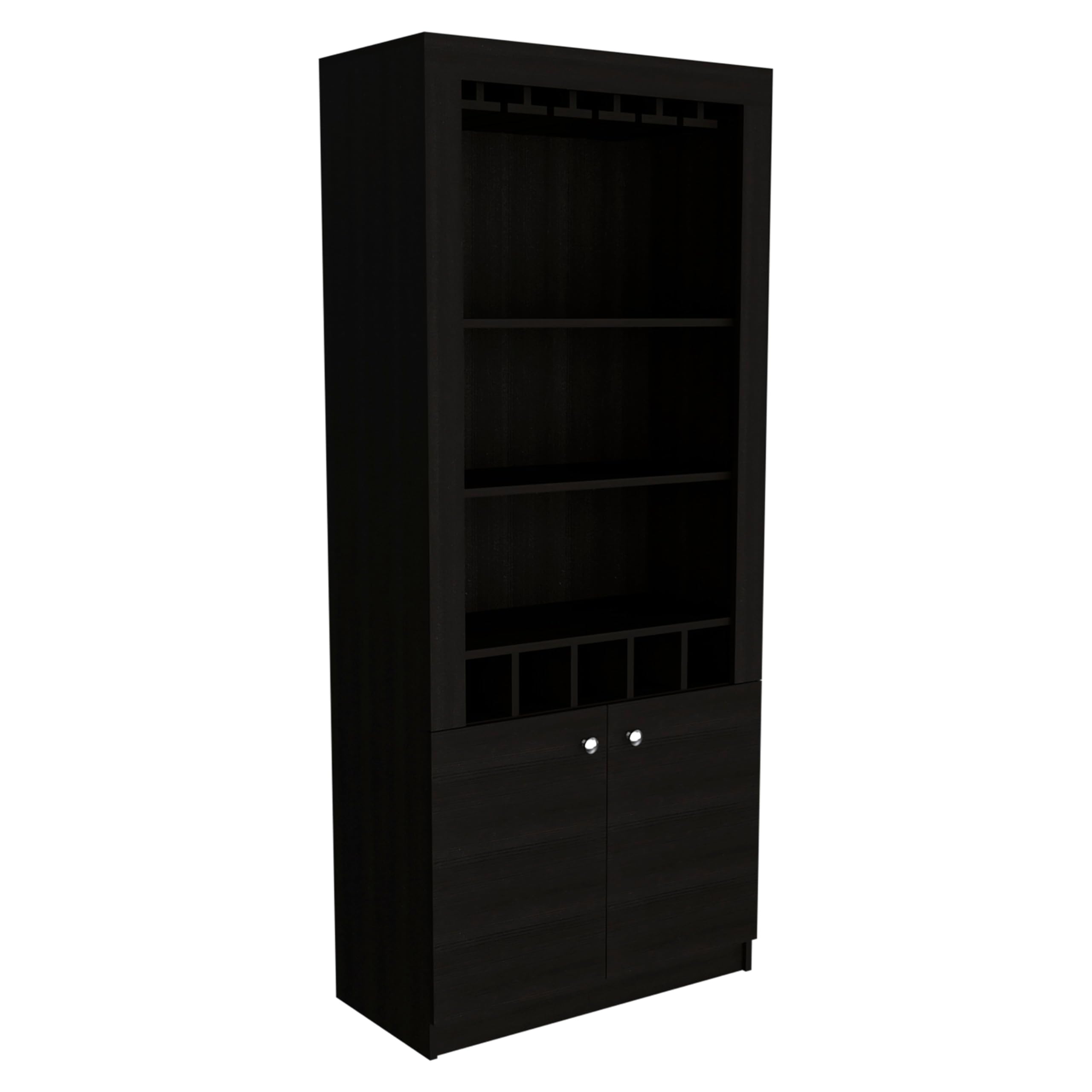 Tuhome Montenegro Bar Cabinet with Double Doors, 5 Built-in Wine Racks & 3 Adjustable Shelves - Black | Modern Home Bar Furniture for Living Room, Dining Room or Office