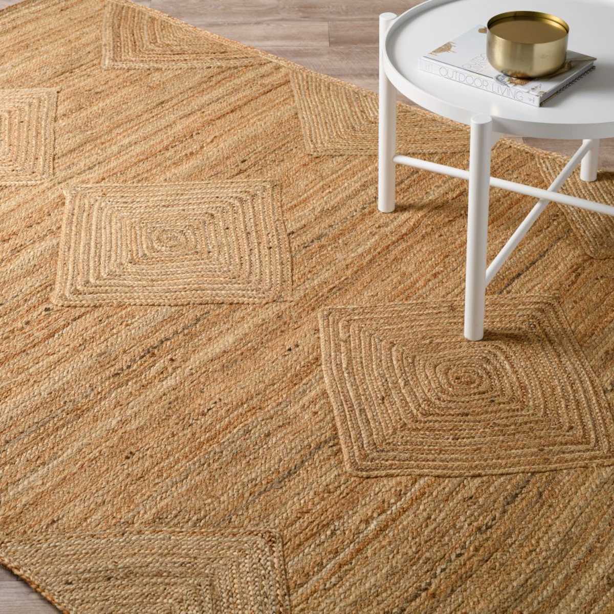 Premium Mia Diamond Jute Rug - Large 5x8 ft Natural Fiber Area Rug for Living Room, Bedroom & Boho Home Decor