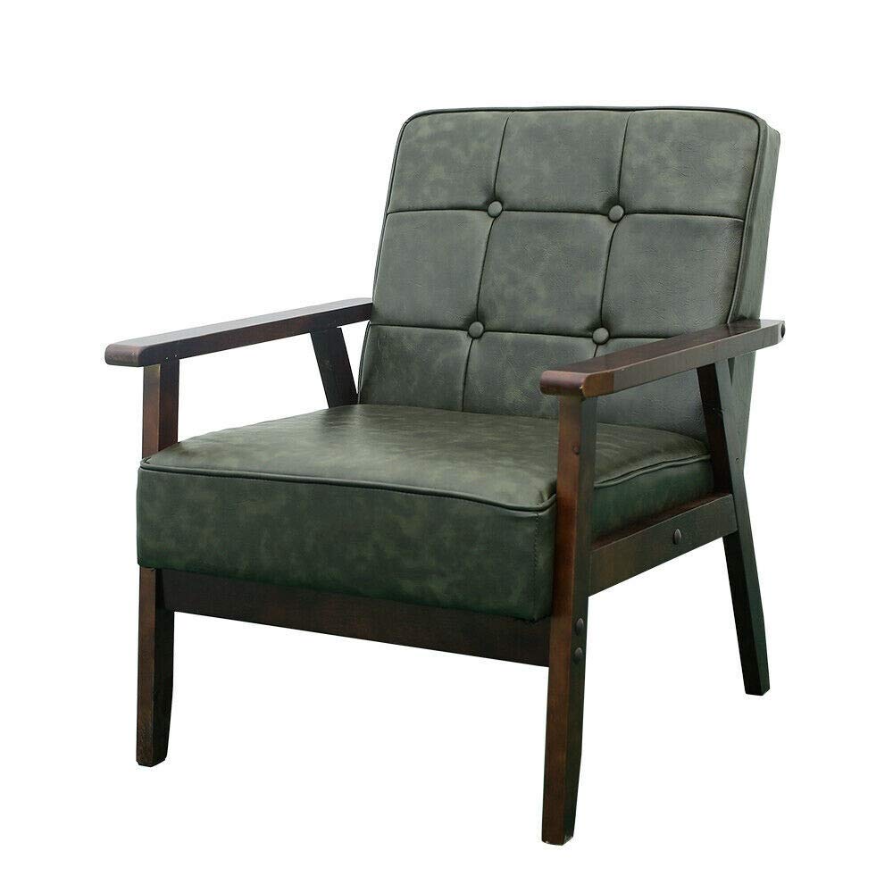 PU Leather Recliner Arm Chair - Retro Green Lounge Sofa for Living Room, Home Office & Relaxation | Wooden Frame & Comfortable Cushions