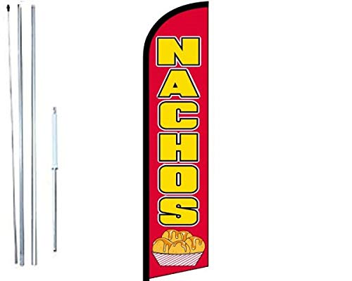 OnPoint Wares 3x11.5ft Nachos Feather Flag for Business - Complete Hybrid Pole Set | Outdoor Advertising Flag for Restaurants, Food Trucks & Events | Durable Custom Feather Banner for Promotions & Branding