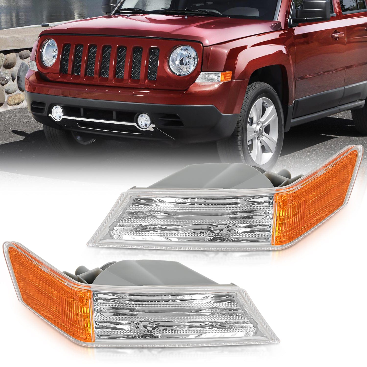 2007-2017 Jeep Patriot Front Turn Signal Lights - Clear Amber Lens - Driver & Passenger Side - Replacement for Broken or Foggy Headlights - Easy DIY Installation