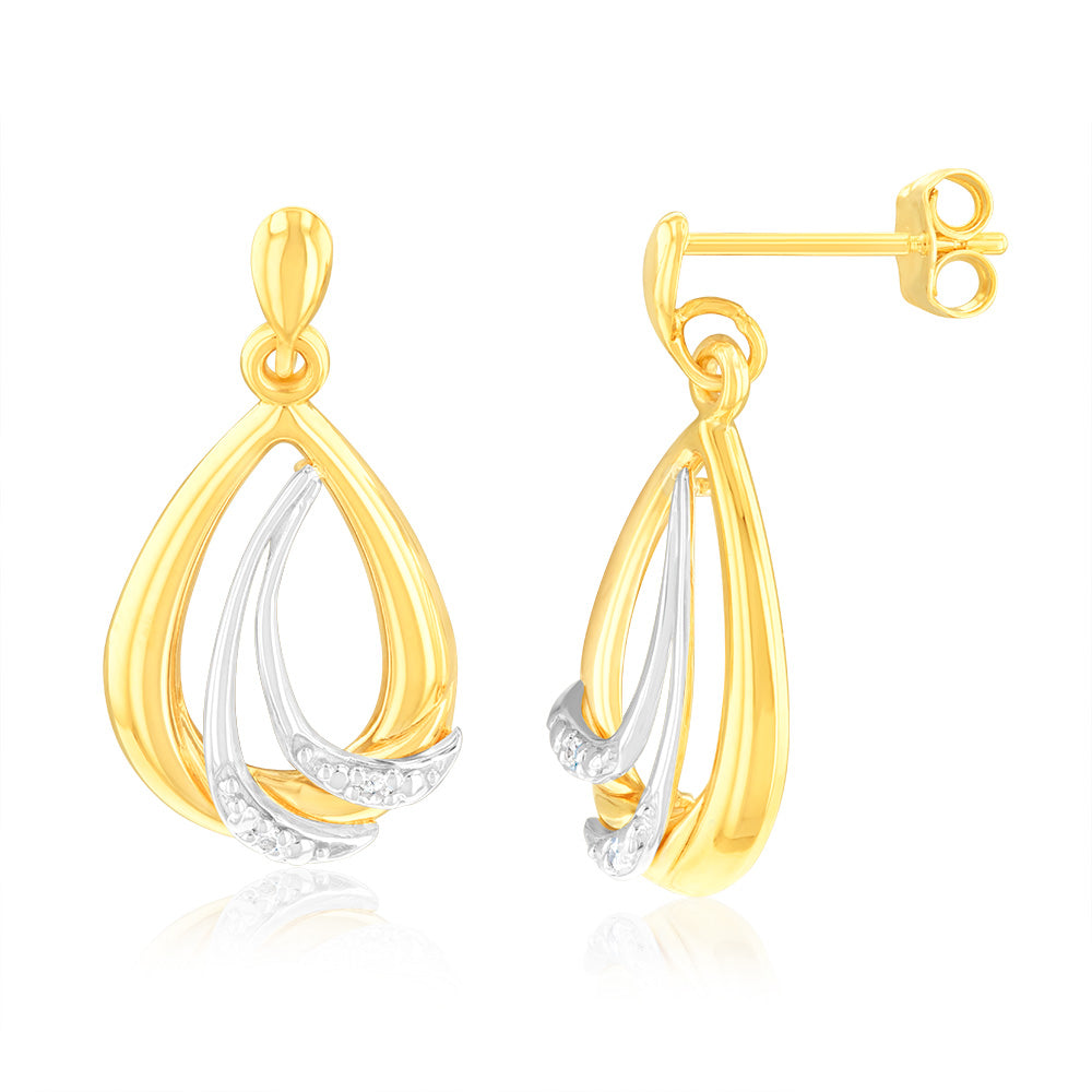 9ct Yellow Gold Diamond Drop Earrings for Women - Elegant Dangle Earrings for Wedding, Party & Special Occasions