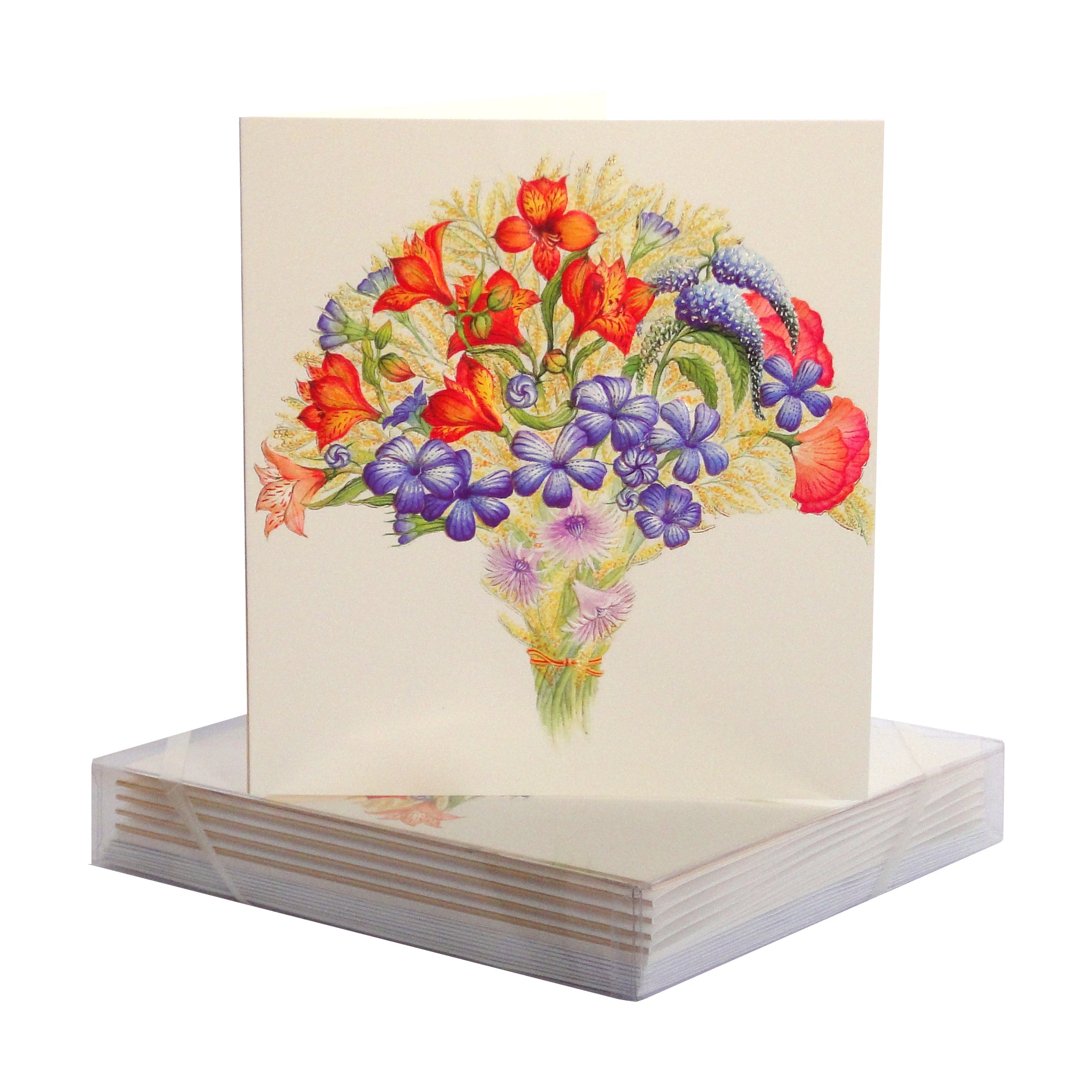 Elegant Orange & Blue Floral Note Cards - Set of 8 Handmade Greeting Cards for Thank You Notes, Birthday Wishes & Special Occasions