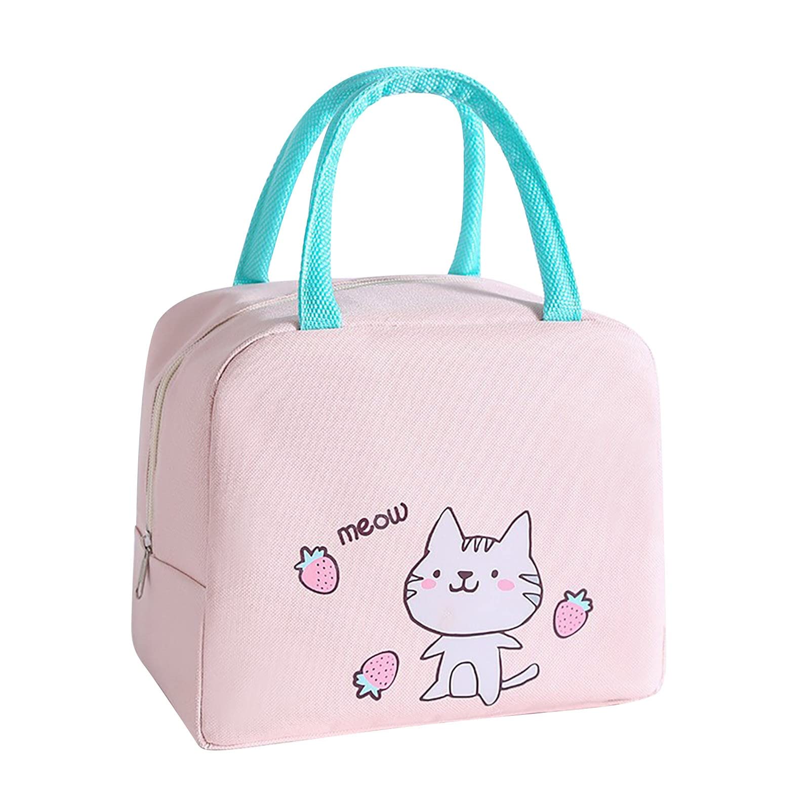 Insulated Canvas Bento Bag - Large Capacity Thermal Lunch Tote for Women with Adjustable Strap, Heat Resistant & Leakproof (Pink, 9x8x5 inches) - Perfect for Office, School, Picnics & Outdoor Activities
