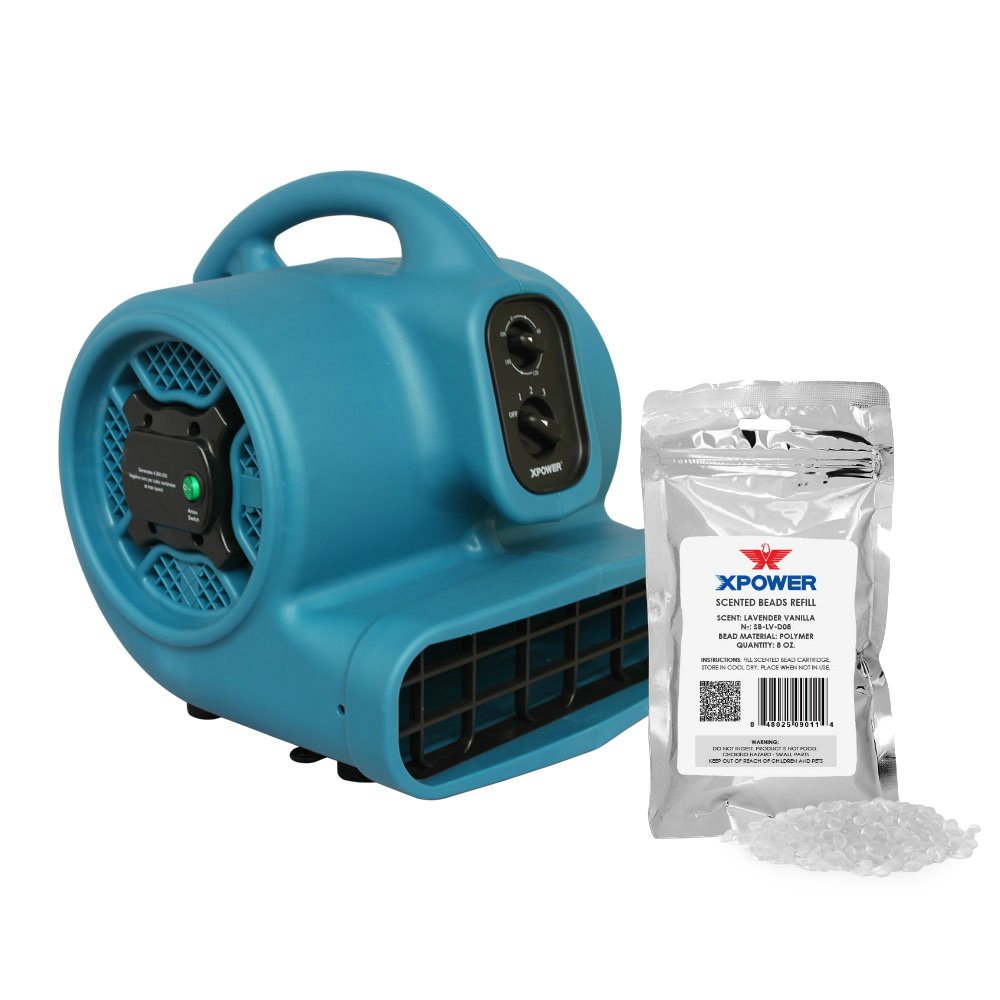 XPOWER P-450NT 1/3 HP Scented Air Mover with Ionizer - Lavender Vanilla Aroma, Timer & Refillable Freshener Beads (8 oz) | Portable Air Freshener for Home, Office & Car | Eliminates Odors & Purifies Air