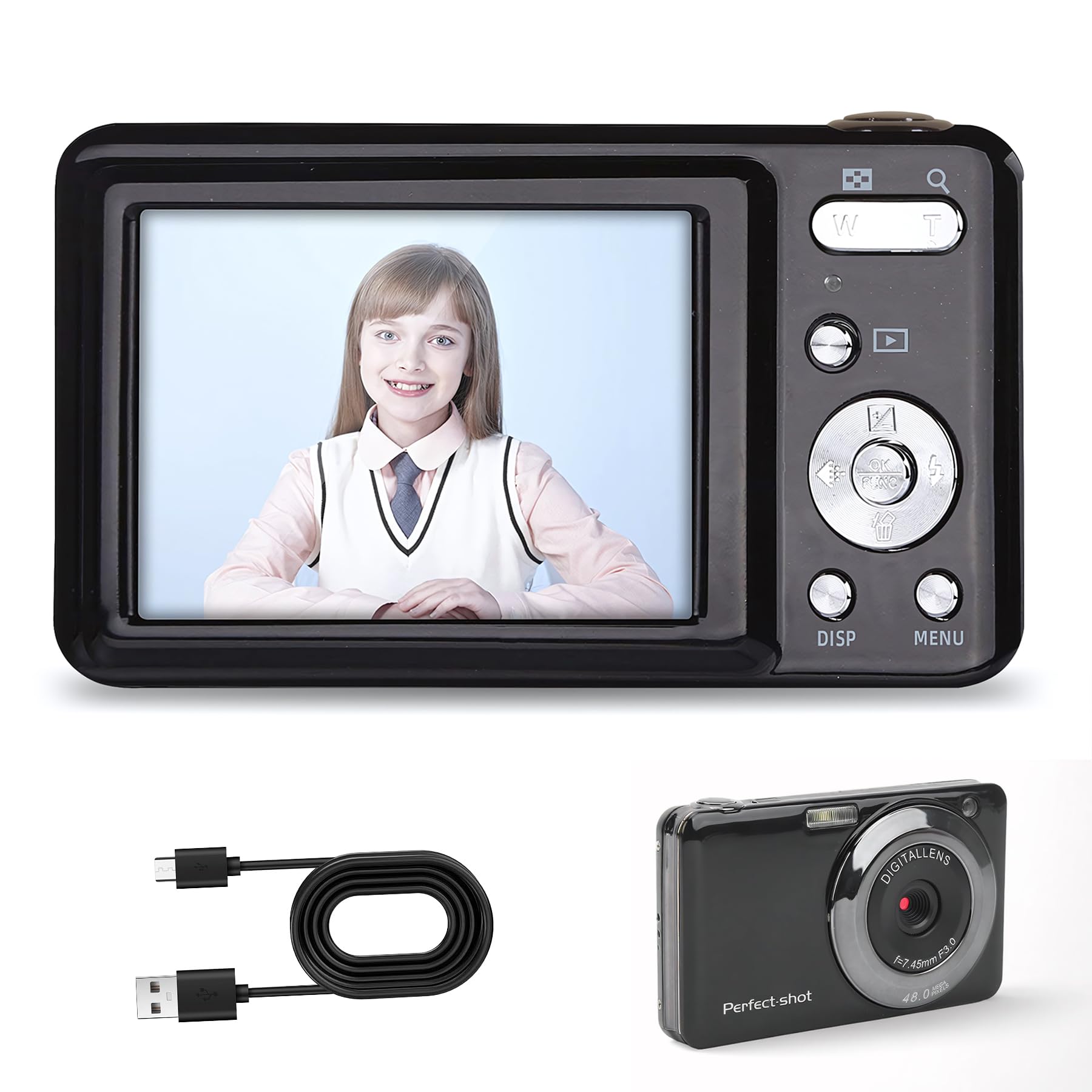 48MP Mini Digital Camera with 8X Zoom & LCD Screen - Perfect for Vlogging, Kids & Teens Gifts (Black)