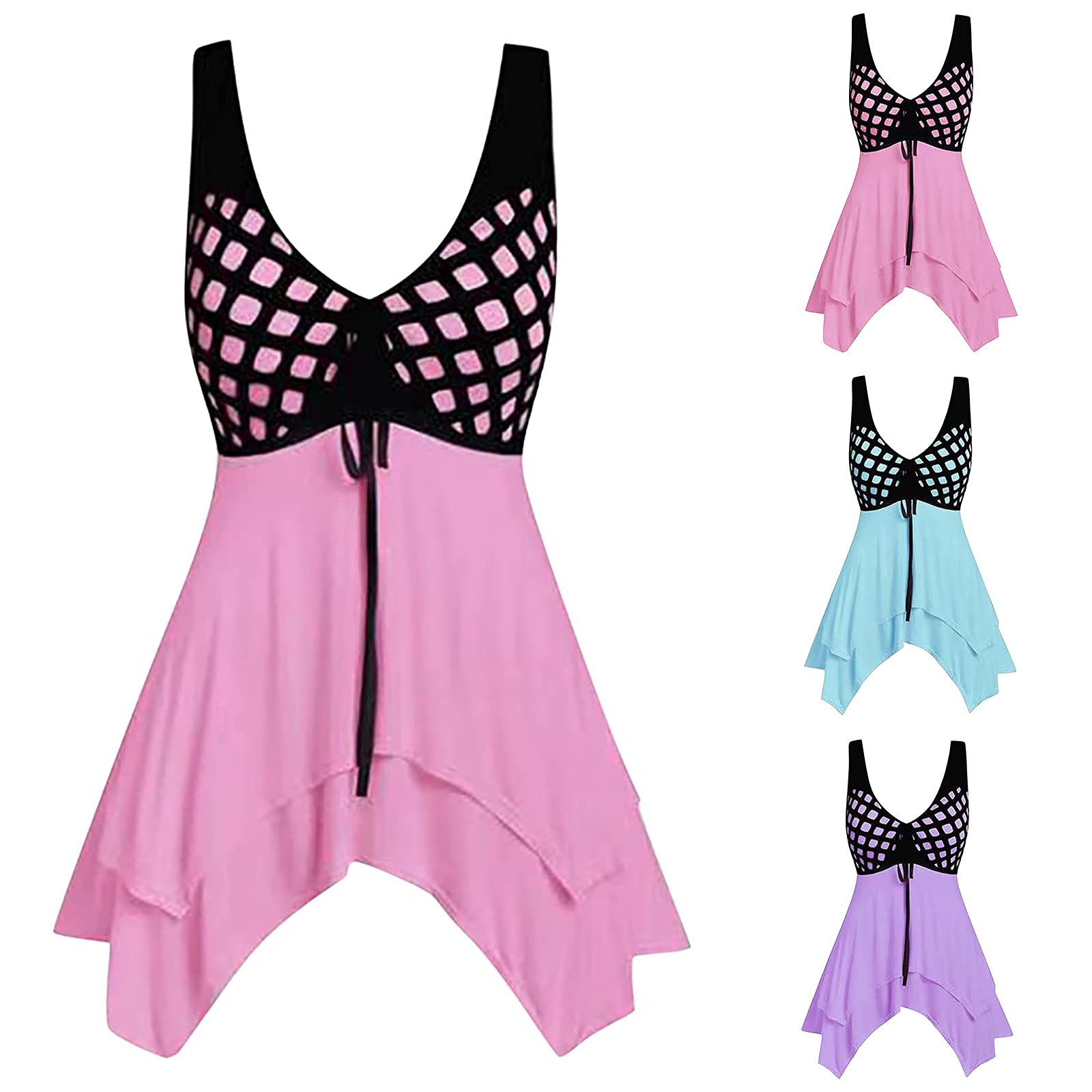 Women's Sexy V-Neck Summer Casual Dress - Flowy Handkerchief Hem Beach Party Dress for Vacations & Date Nights