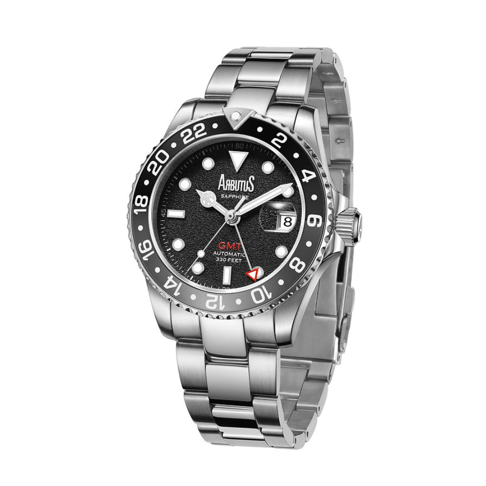 Arbutus Dive Inspired GMT Stainless Steel Strap Men's Watch AR2502SBS - Perfect for Travel, Business & Outdoor Adventures