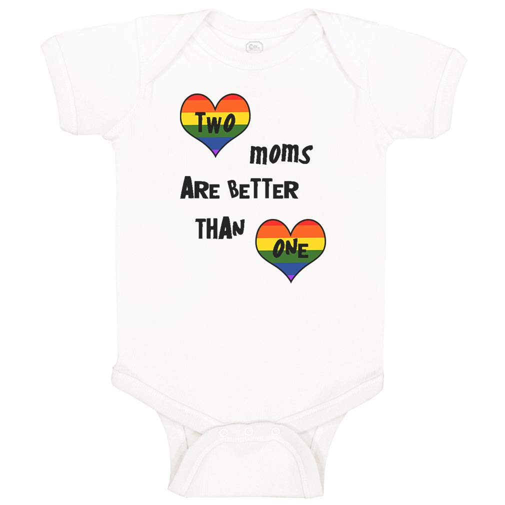 Funny Two Moms Are Better Than One LGBTQ+ Baby Bodysuit - White Newborn Onesie for Pride Month & Rainbow Family Celebrations