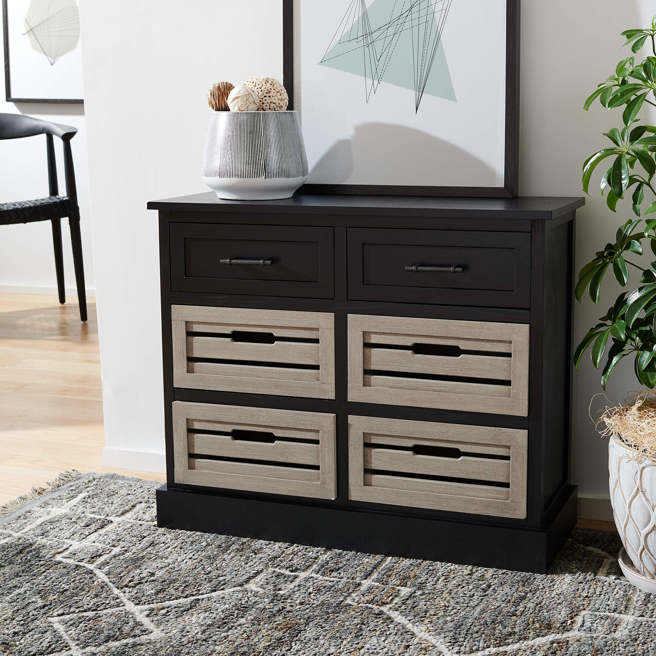 Safavieh Home Collection Briar Black & Greige 6-Drawer Removable Storage Chest - Perfect for Bedroom Closet Organization & Home Decor