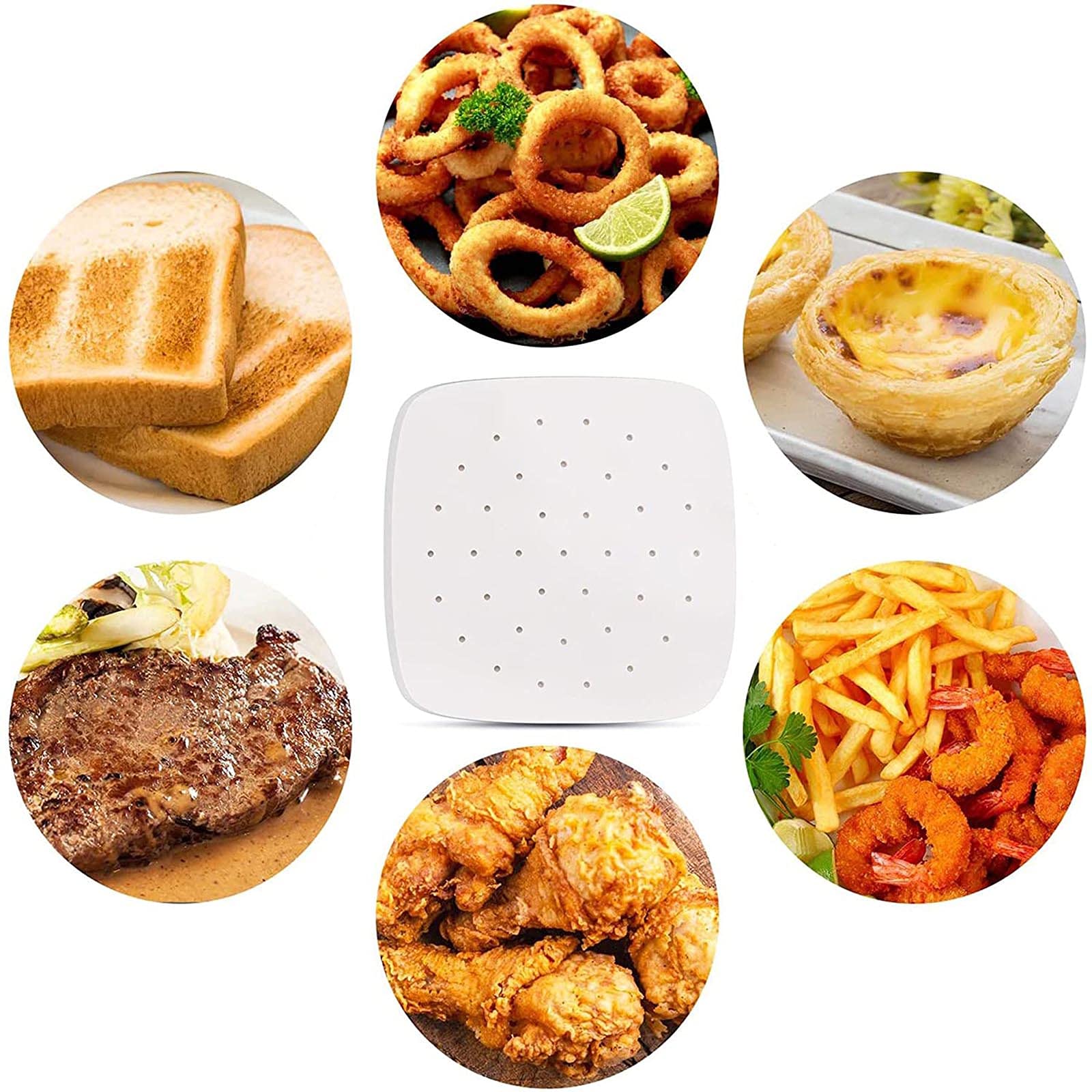 200PCS 9 Inch Square Air Fryer Parchment Paper Liners - Perforated Baking Sheets for Air Fryer, Bamboo Steamer, Cooking & Baking | Reusable, Non-Stick & Safe for Air Fryers, Ovens & Kitchen Use