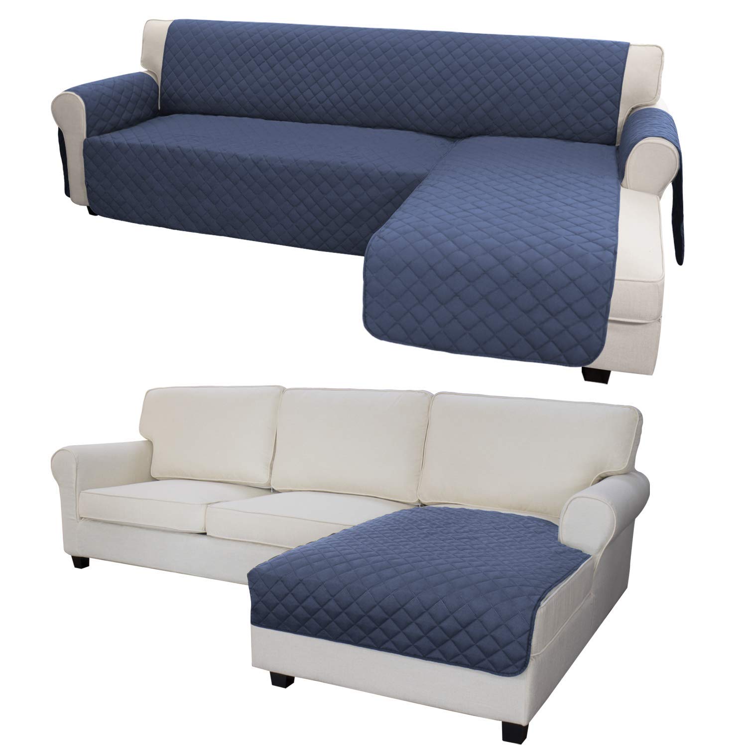 L-Shaped Reversible Sofa Cover & Mat Set - Stretchable Furniture Protector for Sectional Couches - Perfect for Living Room, Family Room & Home Decor