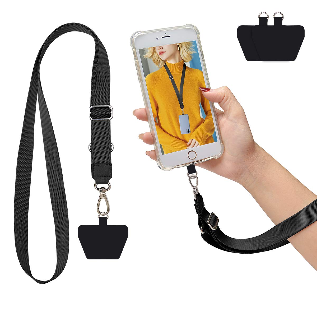 Adjustable Black Phone Lanyard for iPhone & Android - Neck Strap for Smartphones - Perfect for Work, Travel, and Hands-Free Convenience