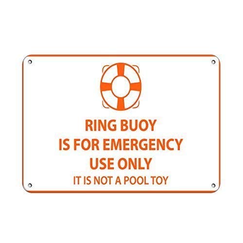 Emergency Warning Sign Ring Buoy - 8x12 Inch Aluminum Metal Tin Sign for Road & Business Safety (Not a Pool Toy) - Perfect for Emergency Situations, Workplace Safety & Outdoor Warning Signs