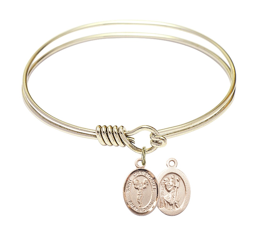 6 1/4 Inch Round Eye Hook Bangle Bracelet with St. Christopher & Cheerleading Charm - Elegant Jewelry for Women, Cheerleaders & Travel Protection - Perfect for Gifts, Sports Events & Daily Wear