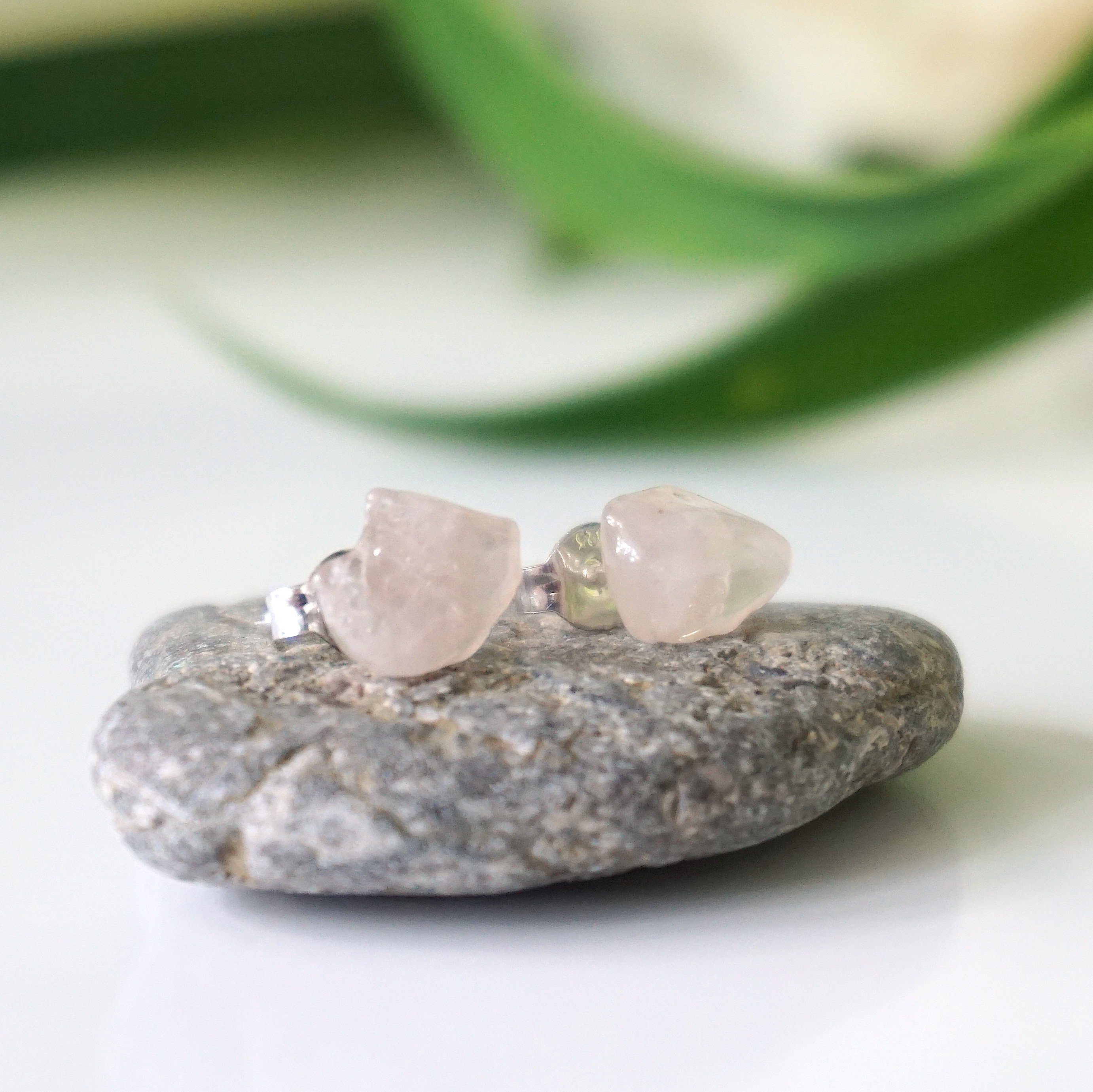 Rose Quartz Stud Earrings for Women - Healing Crystal Post Earrings for Daily Wear, Gift Giving & Spiritual Healing