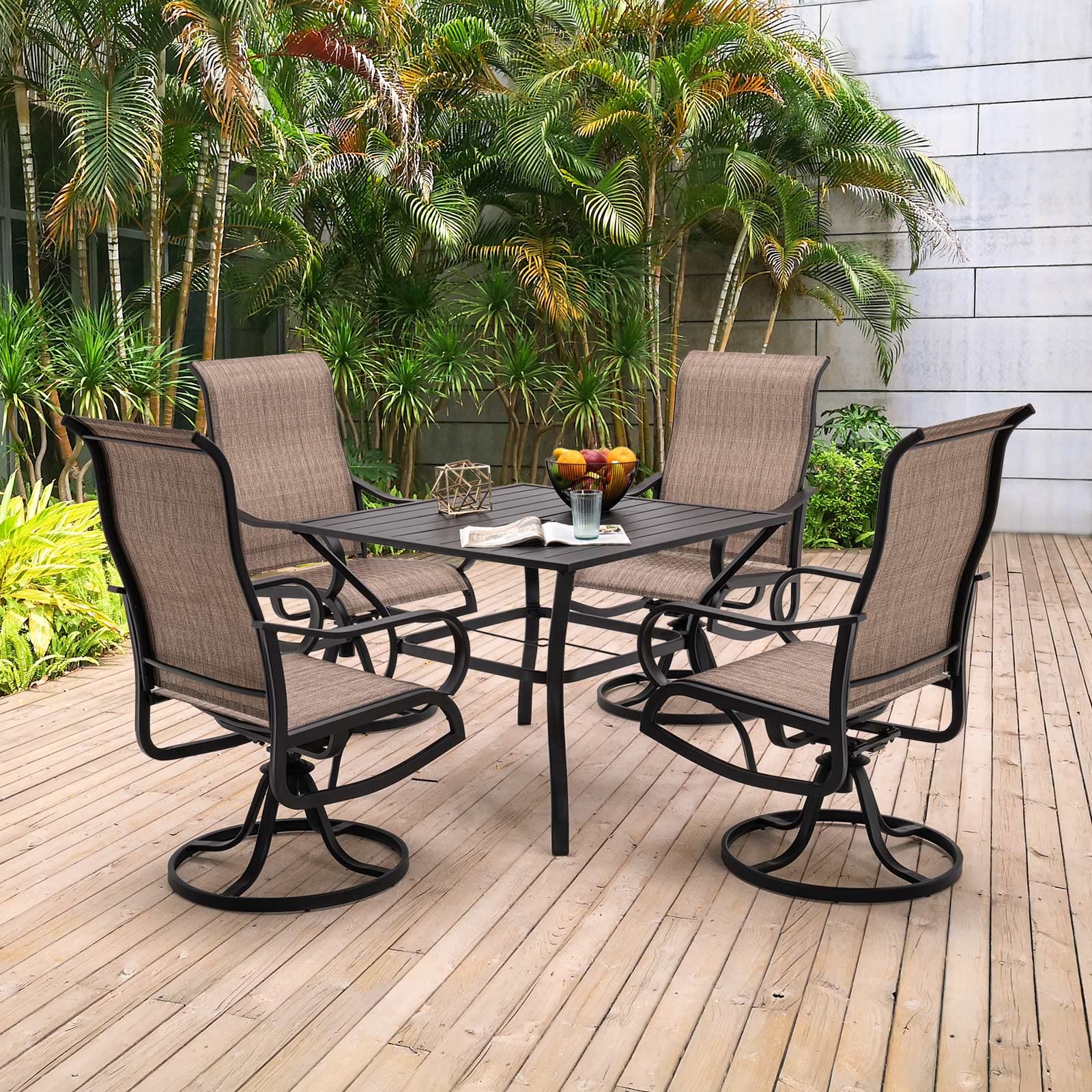Amopatio 4-Piece Outdoor Dining Set with Metal Table & Swivel Rocking Chairs - Weather-Resistant Patio Furniture for Backyard, Deck, Garden - Perfect for Al Fresco Dining & Outdoor Entertaining