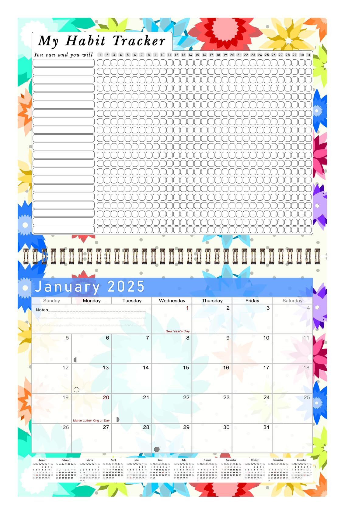2025 Motivational Habit Tracker Calendar Planner - Daily Weekly Monthly Goal Setting Journal with Inspirational Quotes - Desktop & Wall Organizer for Productivity, Fitness & Personal Growth (Edition #01) - Perfect for Home Office, School, Gym & Gift Giving