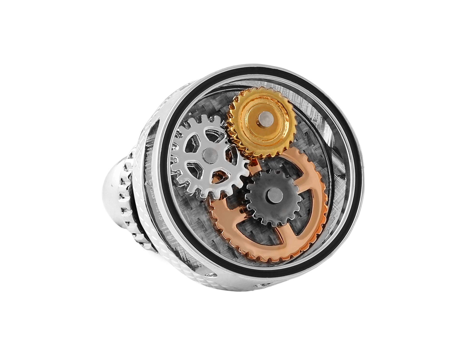 RT Lapel Pin - Premium Rhodium Plated Case with Carbon Fiber & Round Gears Design - Perfect for Business Meetings, Formal Events & Collectors