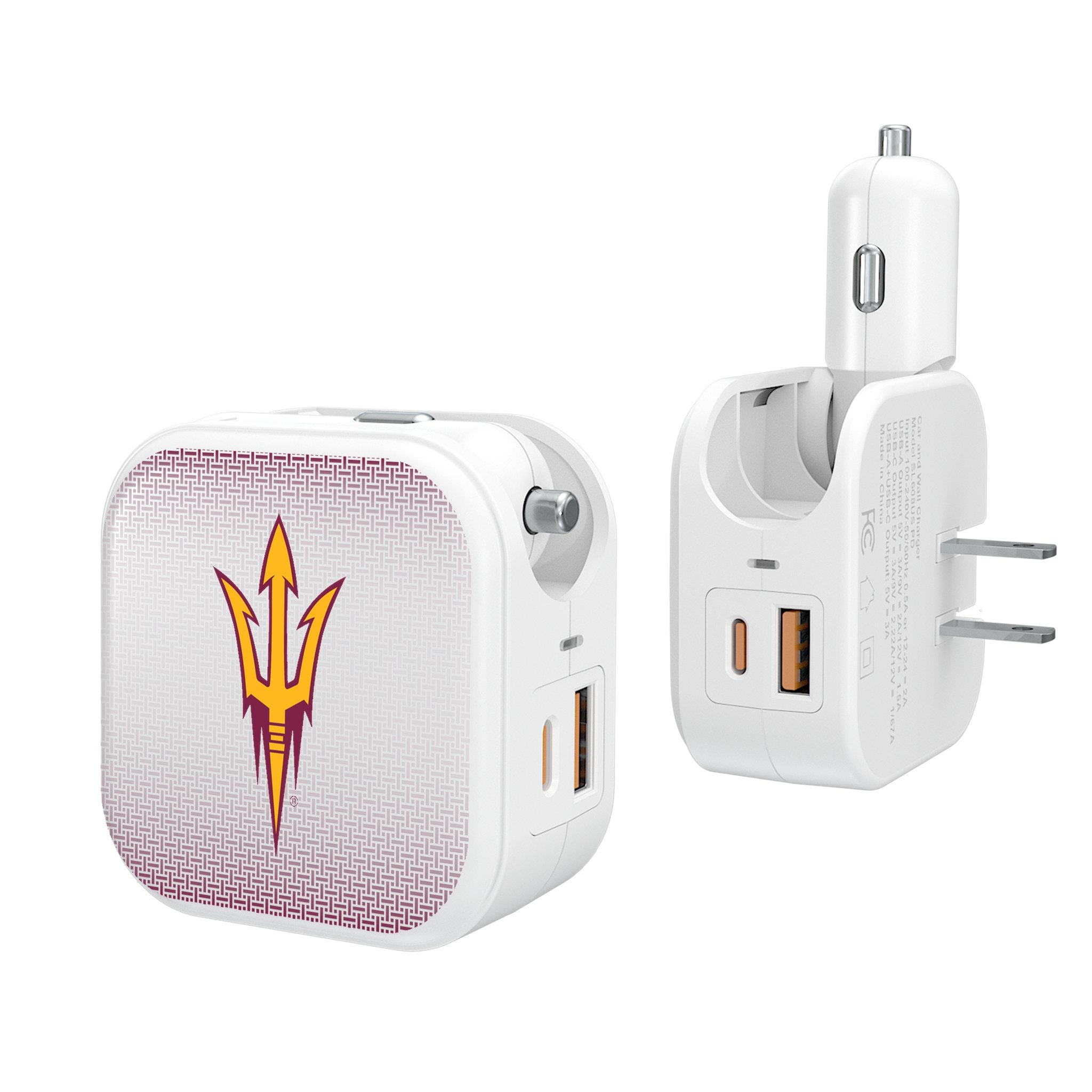 Arizona State University Sun Devils Linen 2-in-1 USB Charger - Dual Port Fast Charging for iPhone & Android - Perfect for Dorm, Office & Travel