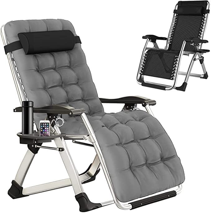 Zero Gravity Reclining Chair - Adjustable Folding Outdoor Lounge Chair with Detachable Cushion & Cup Holder - Perfect for Patio, Lawn, Camping & Backyard Relaxation - Gray
