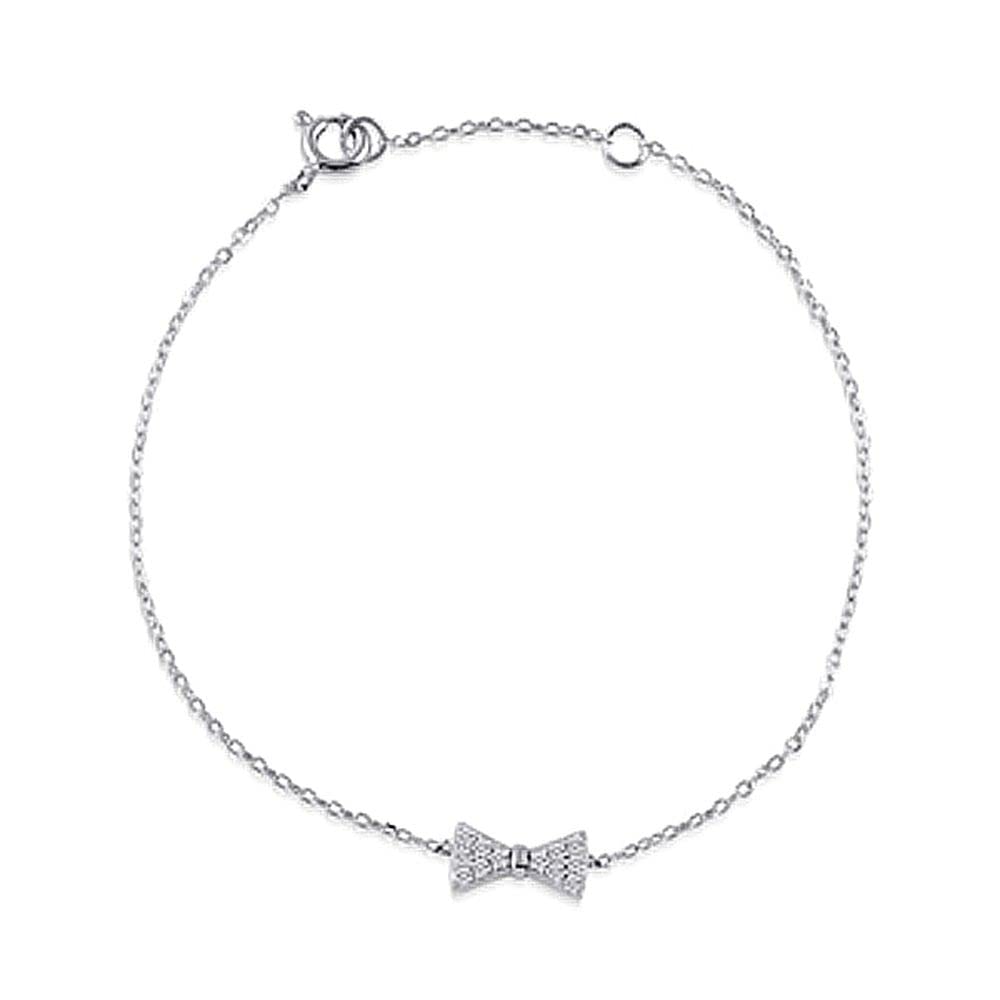 925 Sterling Silver Bow Tie Crystal Bracelet for Women - Elegant Gift