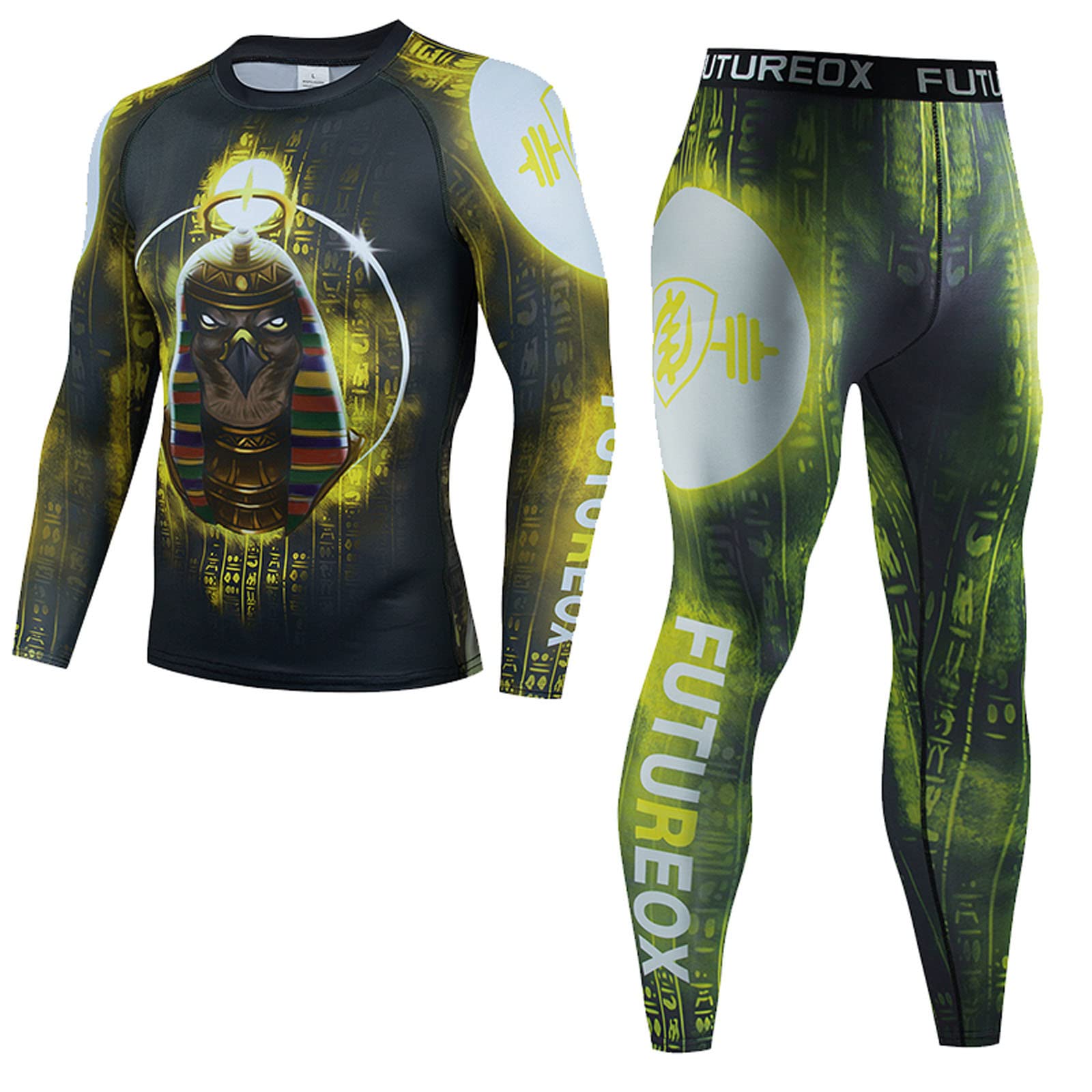 **Men's Compression Workout Set - Long Sleeve Shirt & Leggings for Fitness, Yoga, Athletic Training | Moisture-Wicking & Breathable for Gym, Running & Sports**