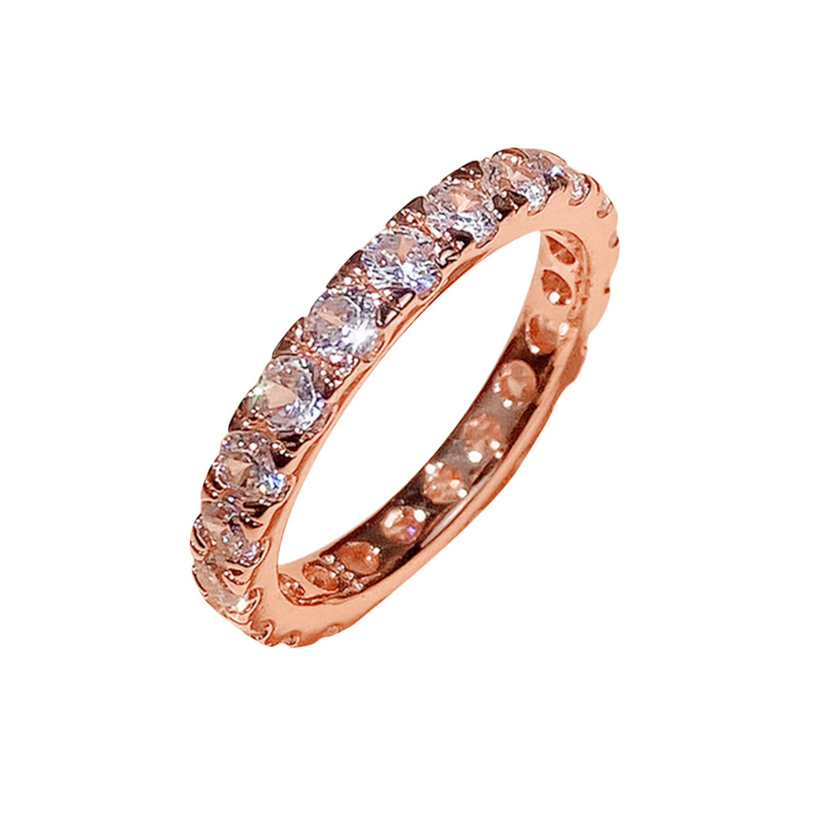 Rose Gold Plated Sterling Silver Simulated Diamond Stackable Ring Bands for Women - Size 6 | Elegant Moon Face Design | Perfect for Weddings, Anniversaries & Everyday Wear