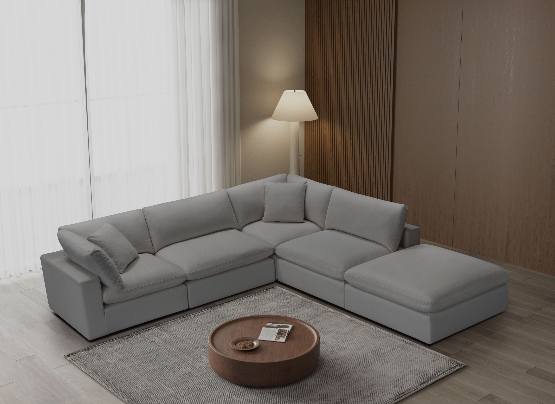 Modern Cali Modular 5-Piece Sectional Sofa Set with Chaise - Sol Grey Fabric | Perfect for Living Room, Family Room & Open Concept Spaces