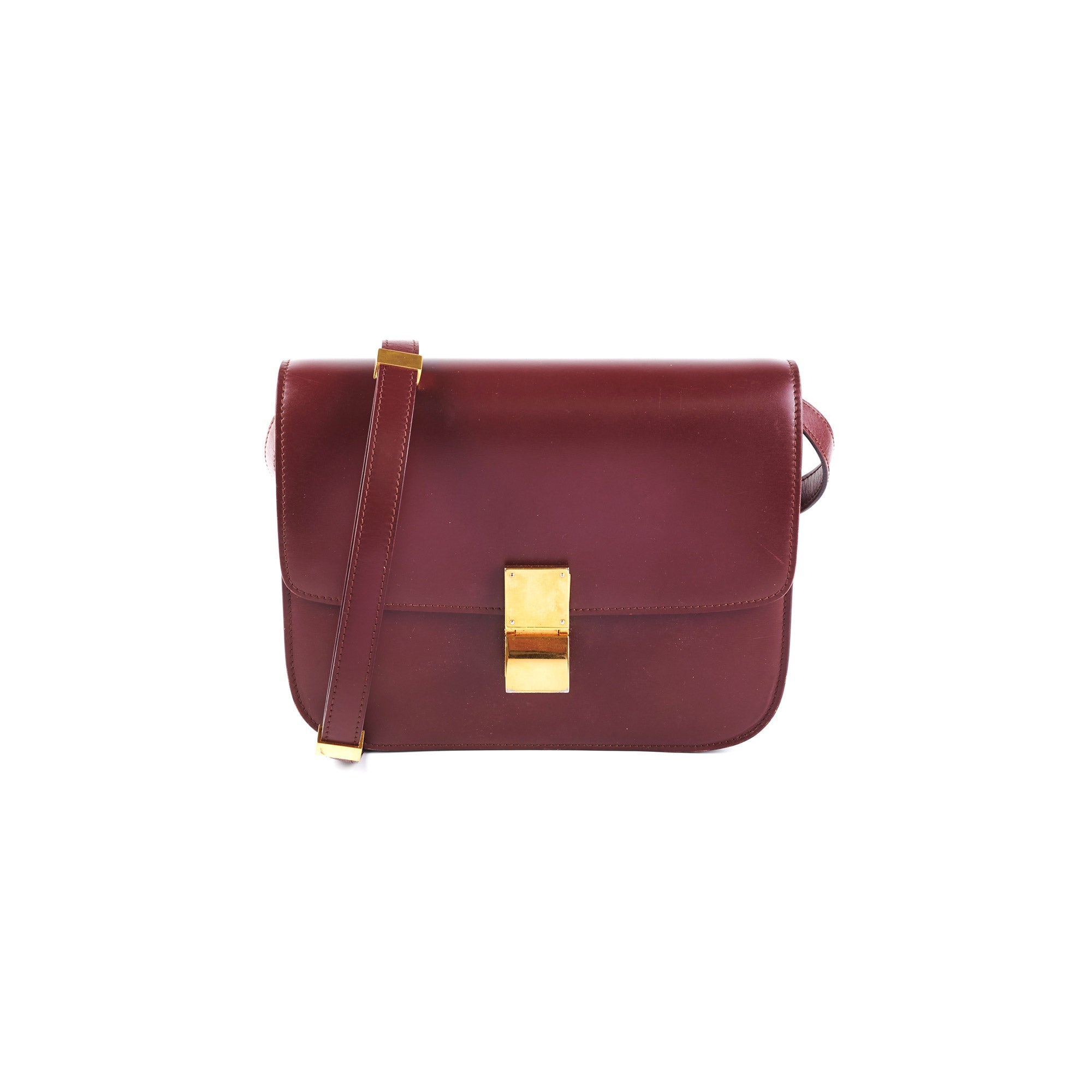 Celine Medium Box Bag in Burgundy Leather - Luxury Crossbody Handbag for Women, Perfect for Work, Travel & Evening Events