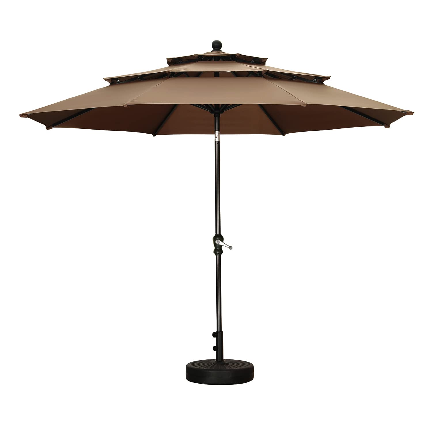 10FT 3-Tier Solar Patio Umbrella with 8 Sturdy Ribs - Coffee Color for Outdoor, Beach, and Poolside Relaxation | Perfect for Backyard, Deck, and Garden Shade
