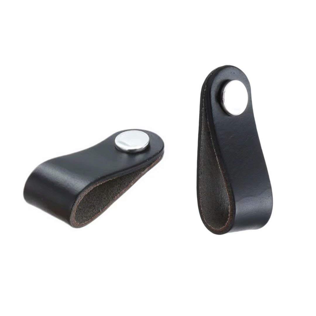 Black PU Leather Cabinet Knobs & Pull Handles - 2PCS with Screws for Furniture & Drawers